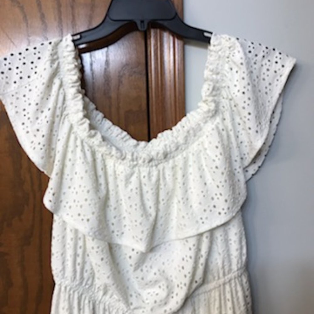 LANE BRYANT UEC Size 14/16 white cream high-low eyelet dress w/ belt - Picture 11 of 16